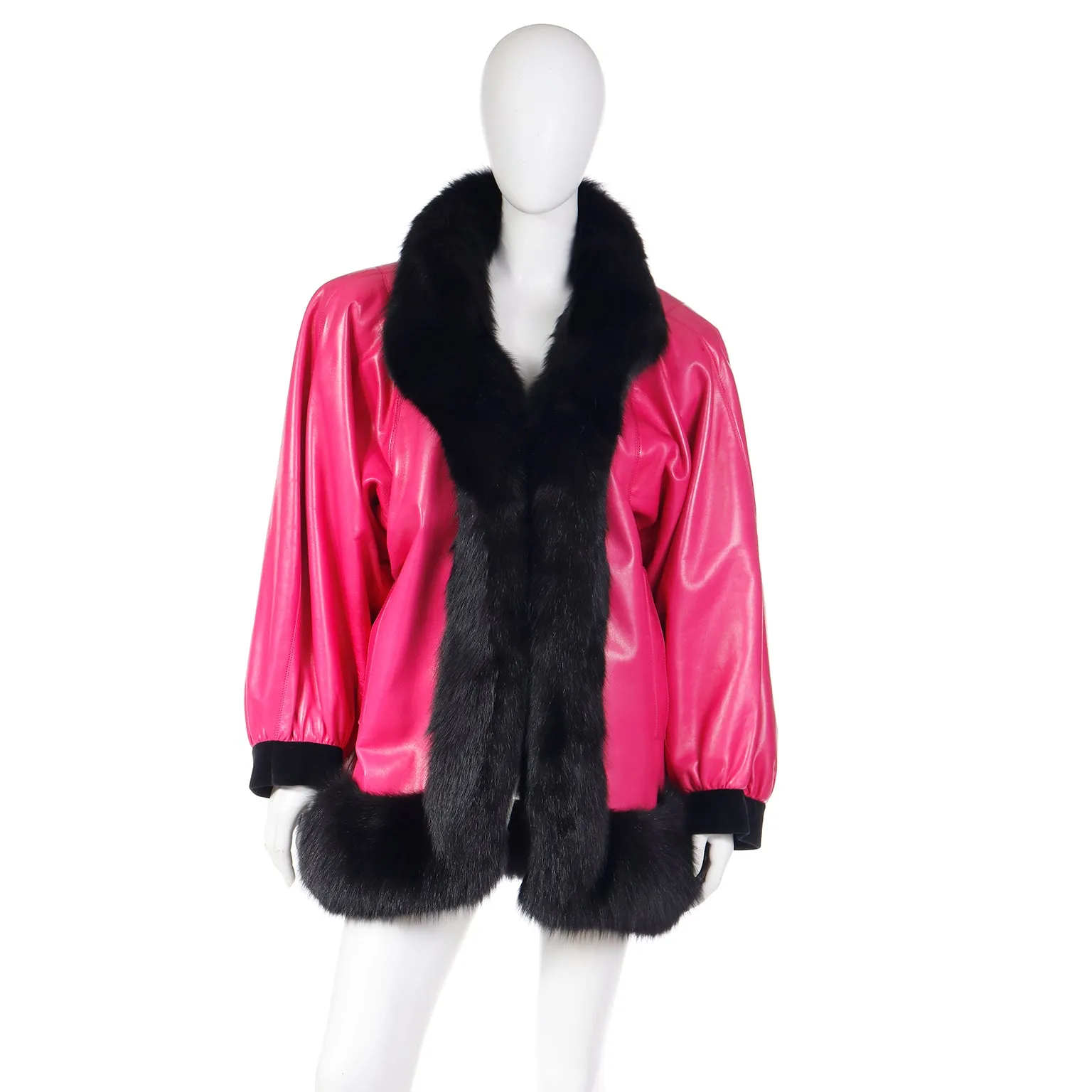 1987 Yves Saint Laurent Haute Couture Runway Pink Leather Jacket W Fur