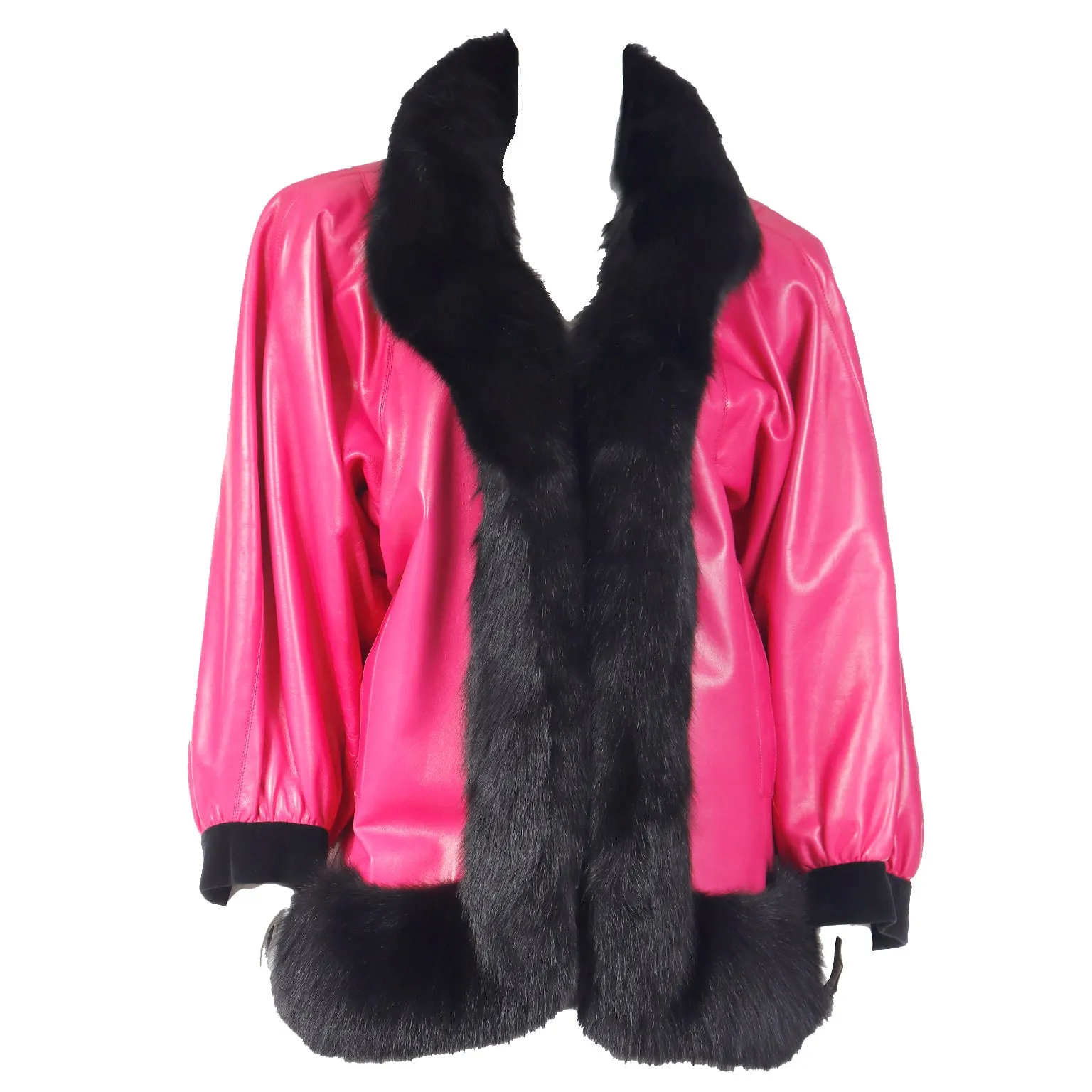 1987 Yves Saint Laurent Haute Couture Runway Pink Leather Jacket W Fur