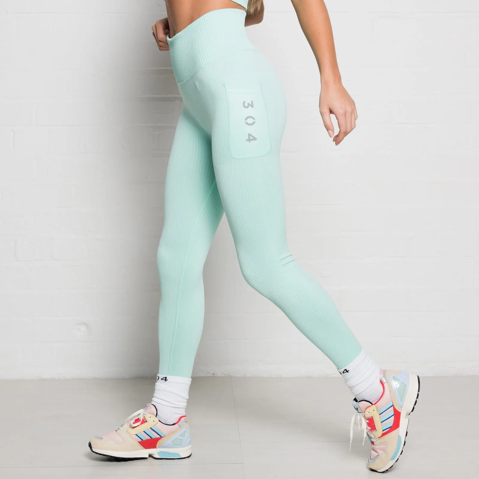 304 Womens Ribbed Seamless 3D Fit Leggings Peppermint