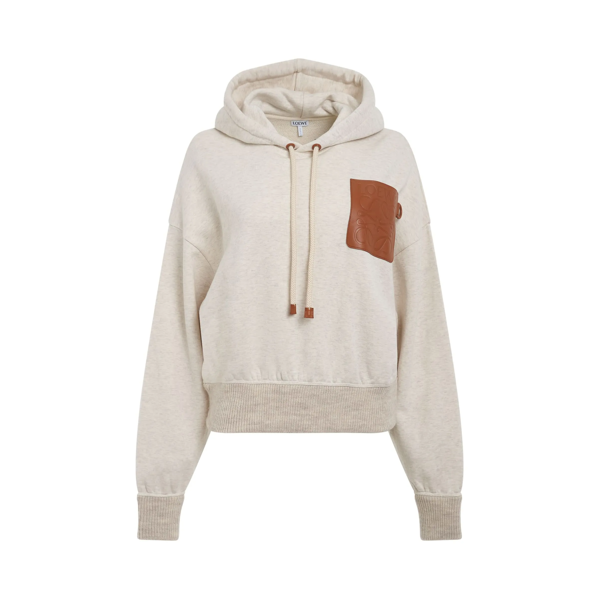 Anagram Leather Patch Hoodie in Oat