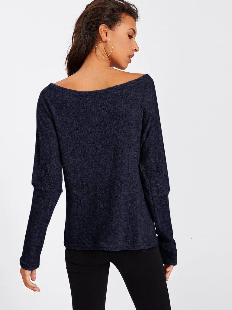 Asymmetric Shoulder Batwing Sleeve Sweater