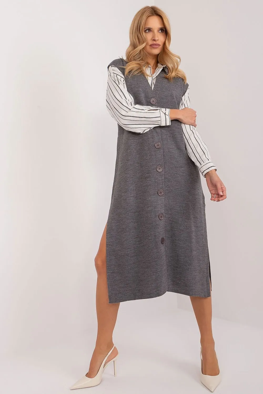 Badu Casual Knit Buttoned Side Slit Dress