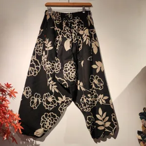 Black Rose Flower Elastic waist baggy harem pants