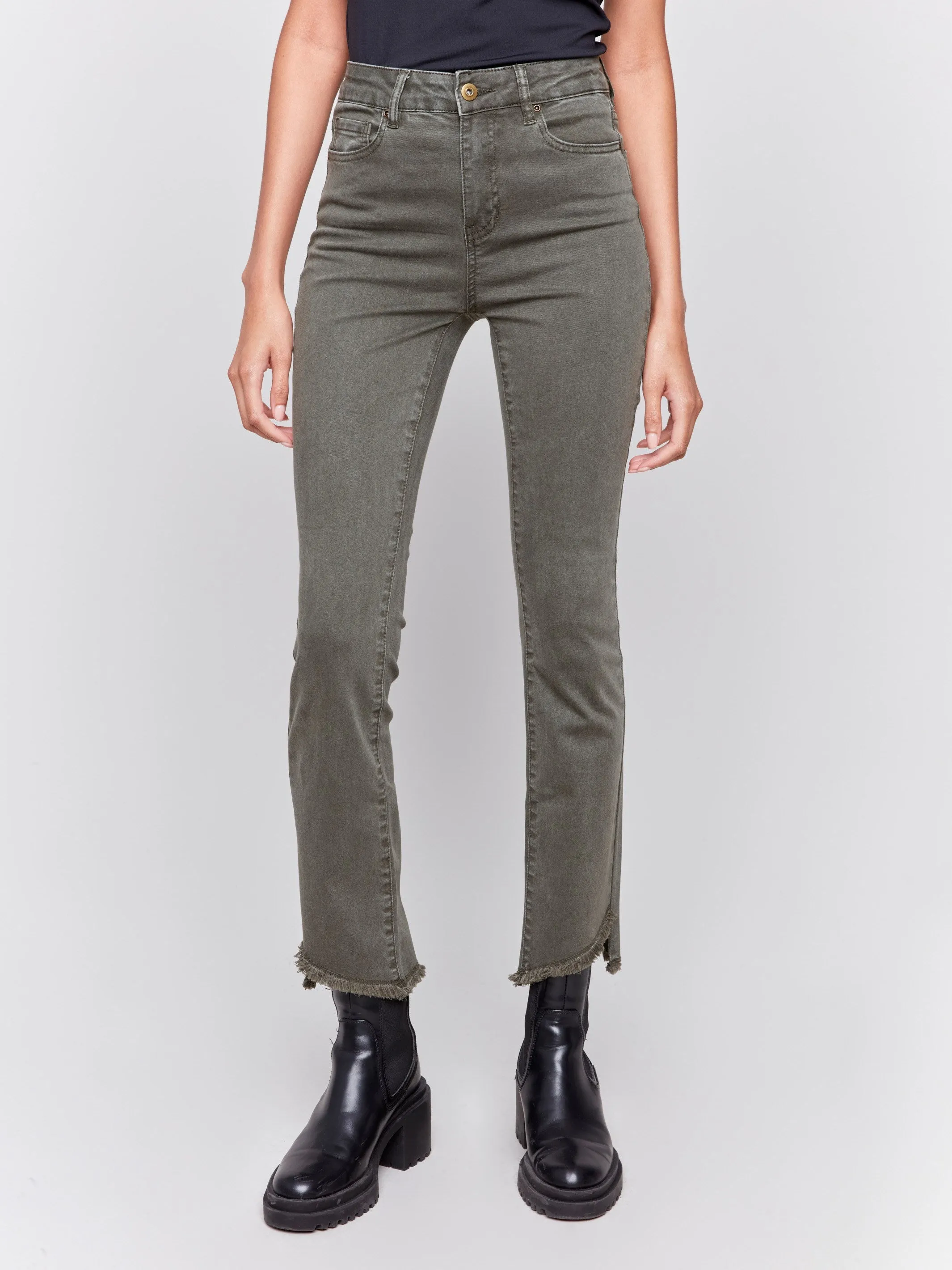 Bootcut Twill Pants With Asymmetrical Hem - Spruce