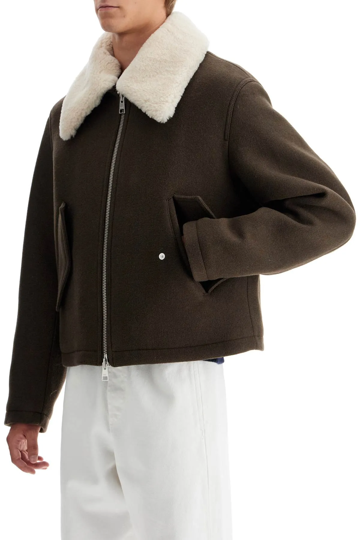 boxy shearling jacket with collar