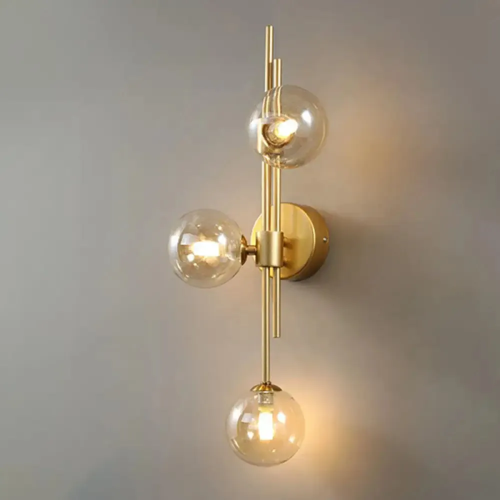 Brass Designer Ball Wall Light Sconce with 3-Head Glass for Bedroom