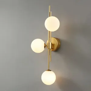 Brass Designer Ball Wall Light Sconce with 3-Head Glass for Bedroom