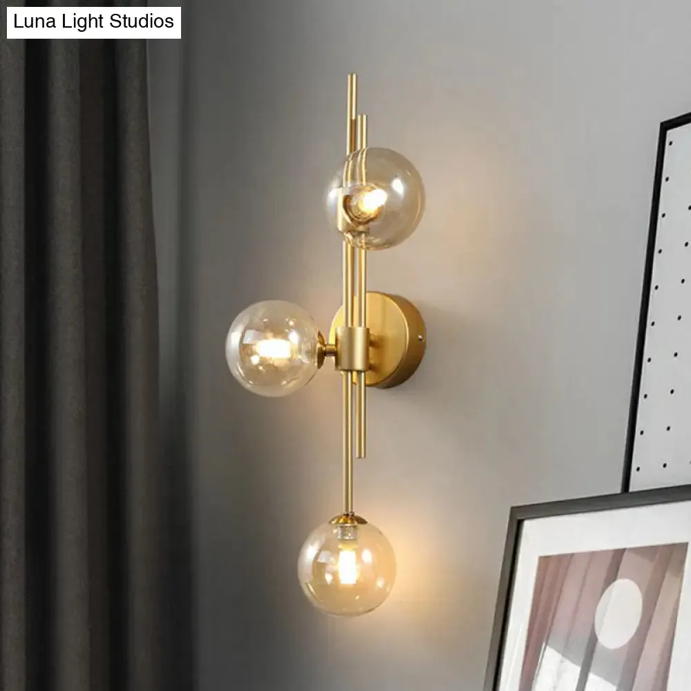 Brass Designer Ball Wall Light Sconce with 3-Head Glass for Bedroom