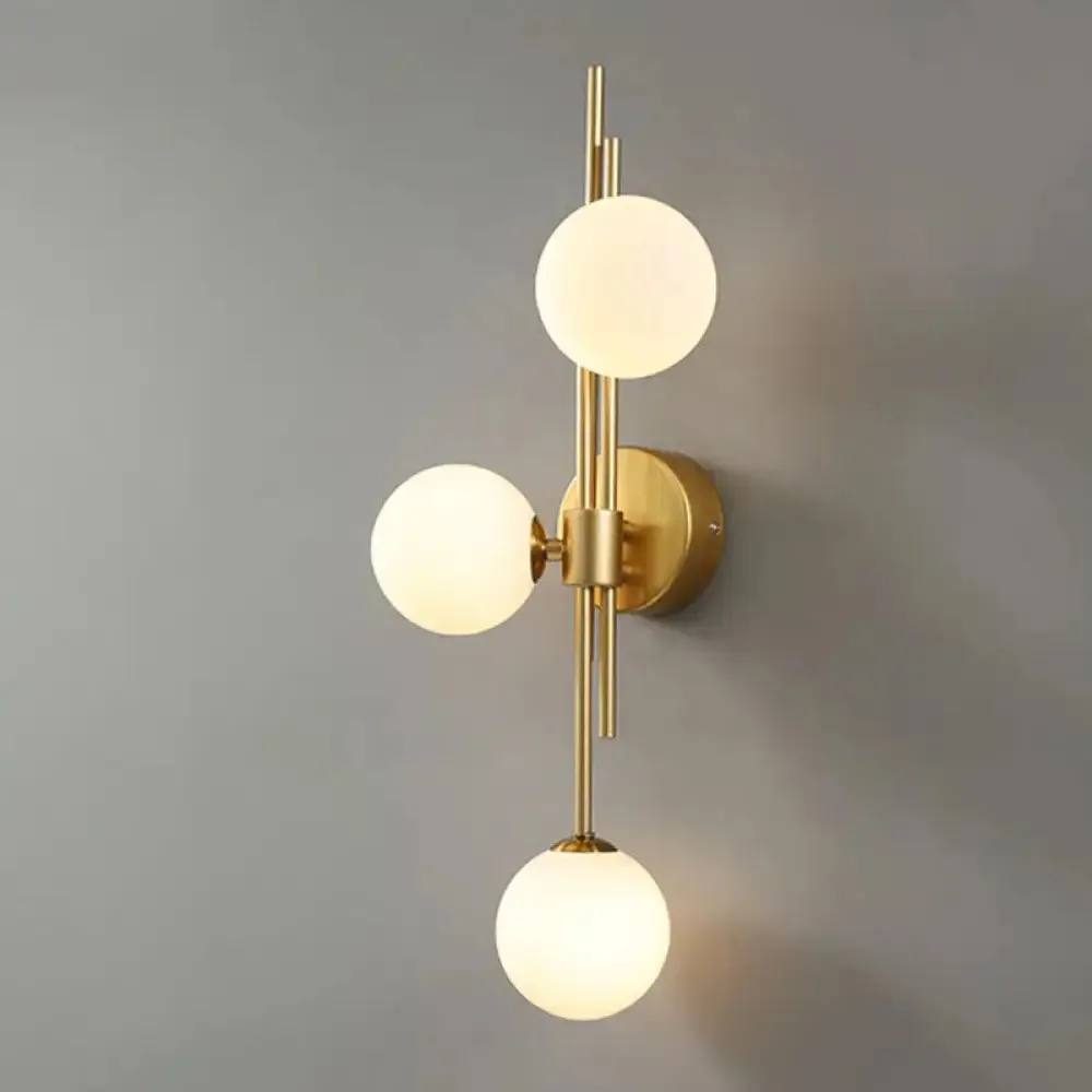 Brass Designer Ball Wall Light Sconce with 3-Head Glass for Bedroom