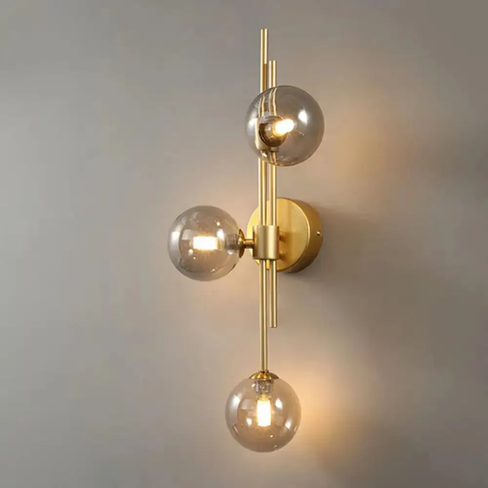 Brass Designer Ball Wall Light Sconce with 3-Head Glass for Bedroom