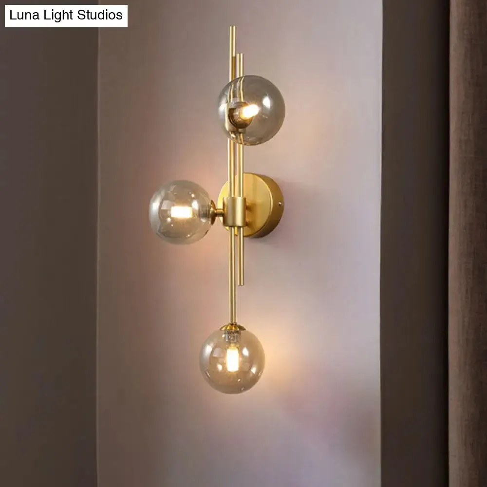 Brass Designer Ball Wall Light Sconce with 3-Head Glass for Bedroom