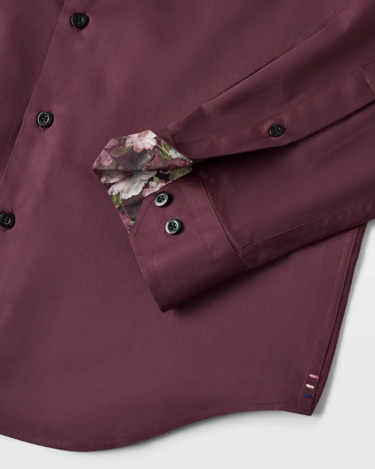 Burgundy Sateen Shirt with Roses Accents