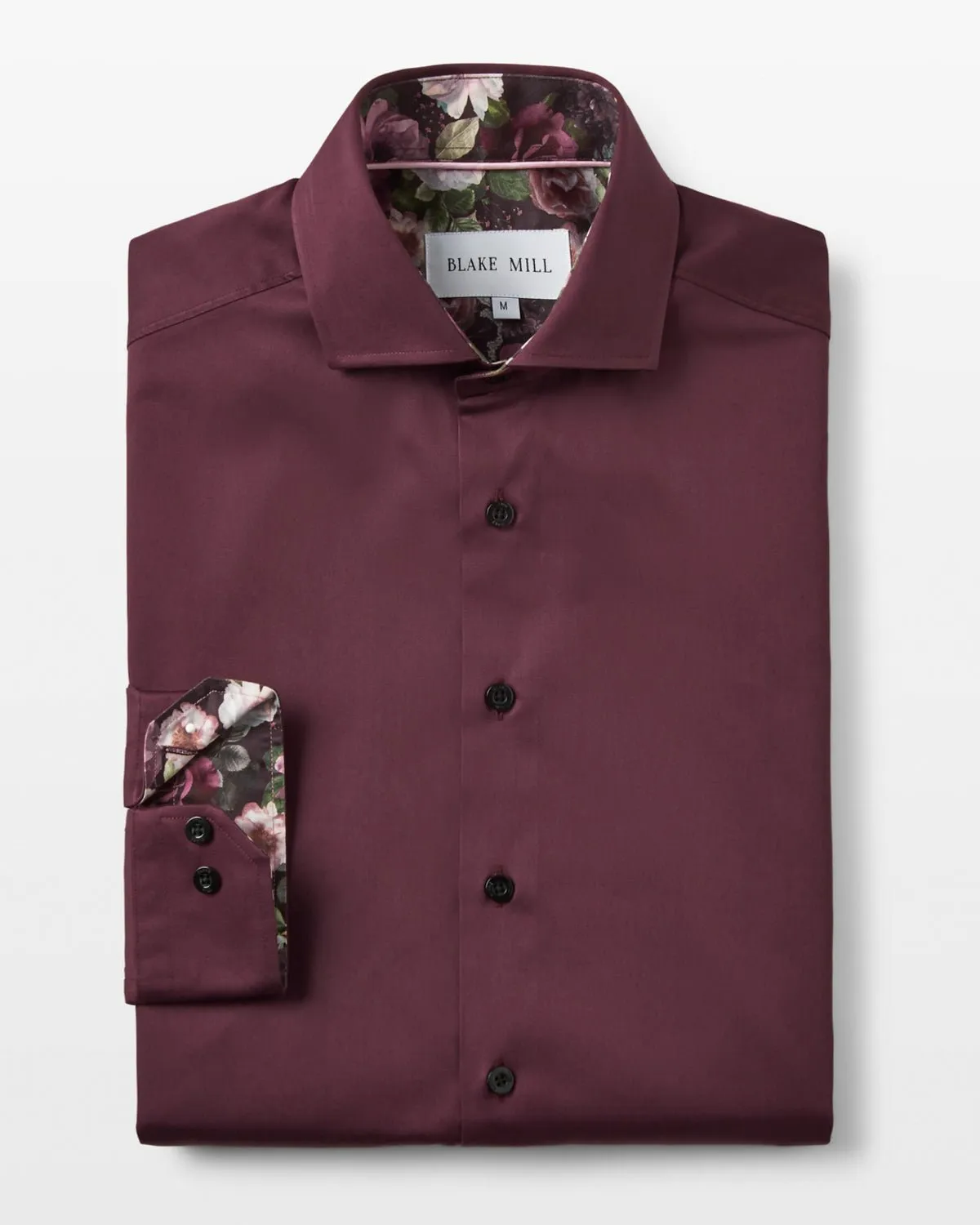 Burgundy Sateen Shirt with Roses Accents