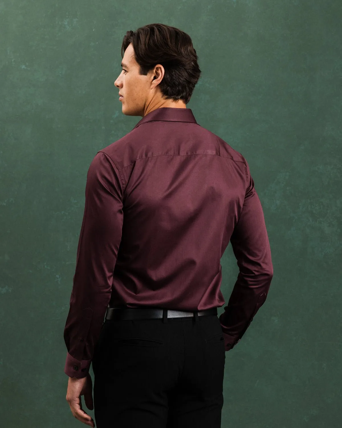 Burgundy Sateen Shirt with Roses Accents