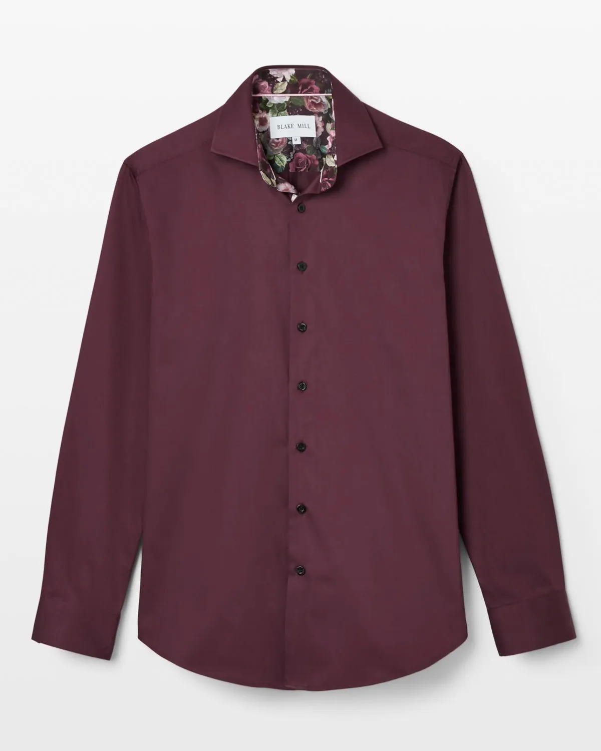 Burgundy Sateen Shirt with Roses Accents