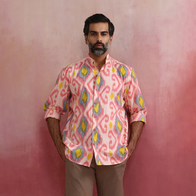 Cambric Cotton Shirt for Men | Ikat Print | Multicolour