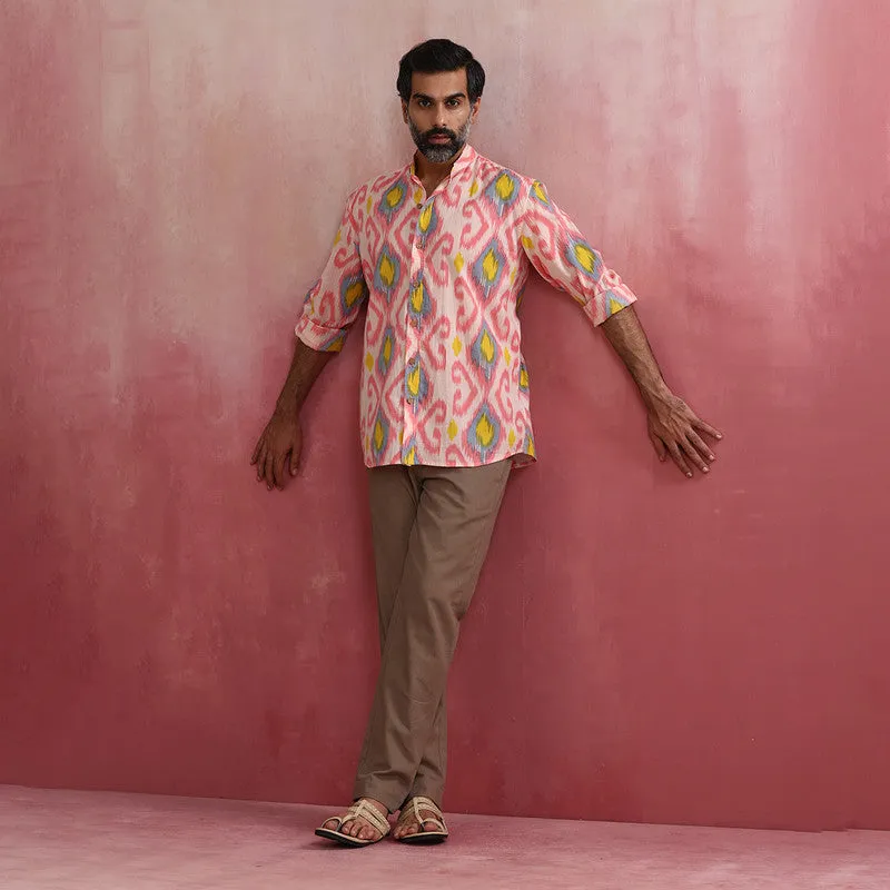 Cambric Cotton Shirt for Men | Ikat Print | Multicolour