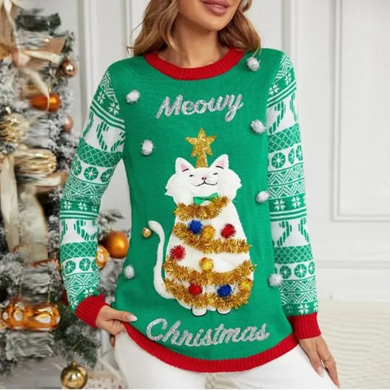 Claudia - Ladies Christmas sweater with cat motif