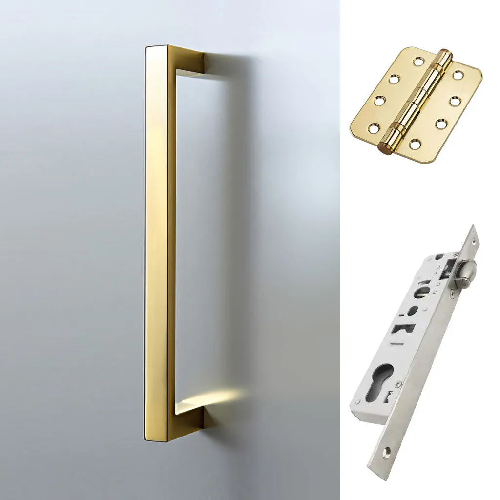 Concord 280mm Back to Back Pull Handle Pack - 4 Radius Cornered Hinges - Polished Gold Finish