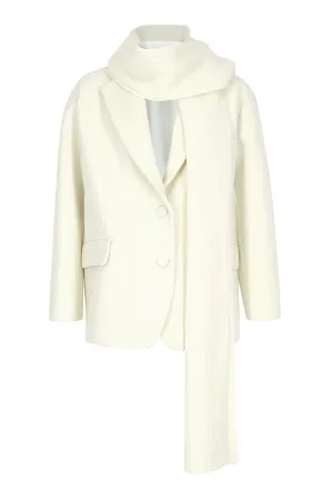 ECRU KNIT SCARF-DETAILED CACHET BLAZER JACKET