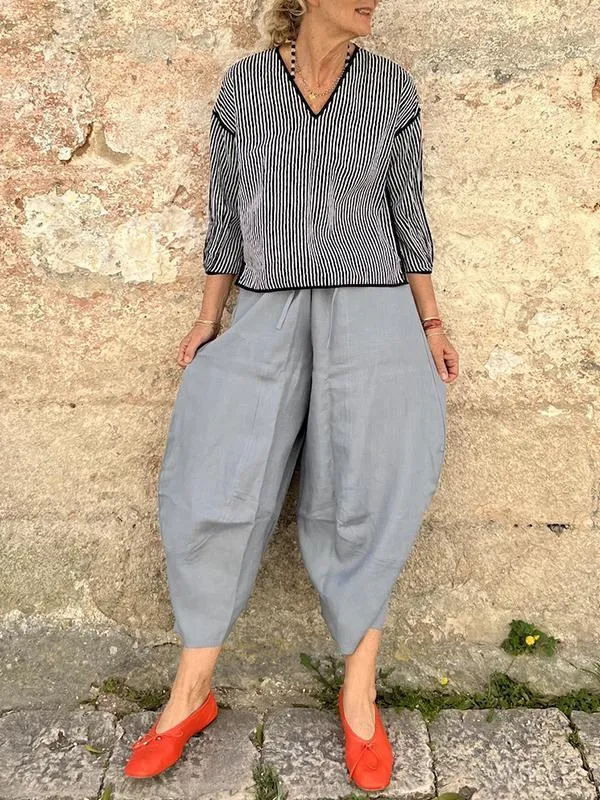 elveswallet Cotton and Linen Loose Lantern Cropped Pants