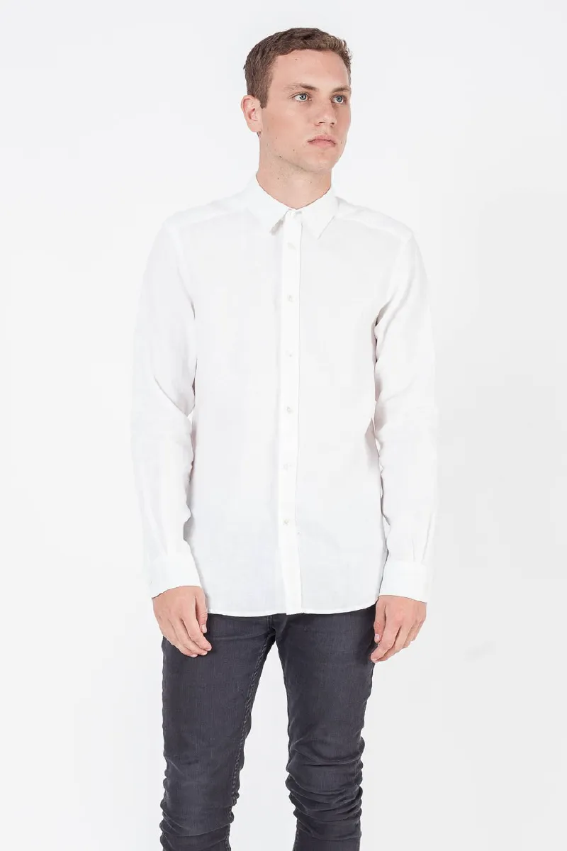 Essential Linen L/S Shirt - White