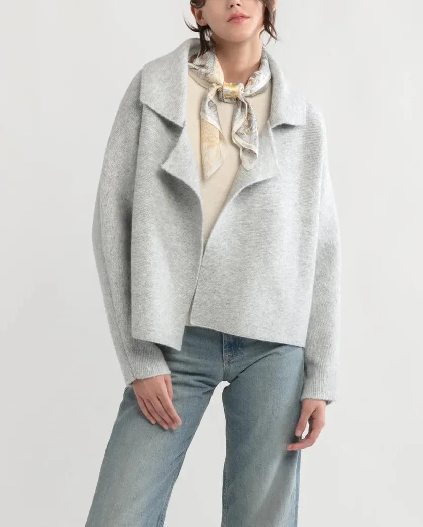 Flap Collar Cardigan in Light Grey