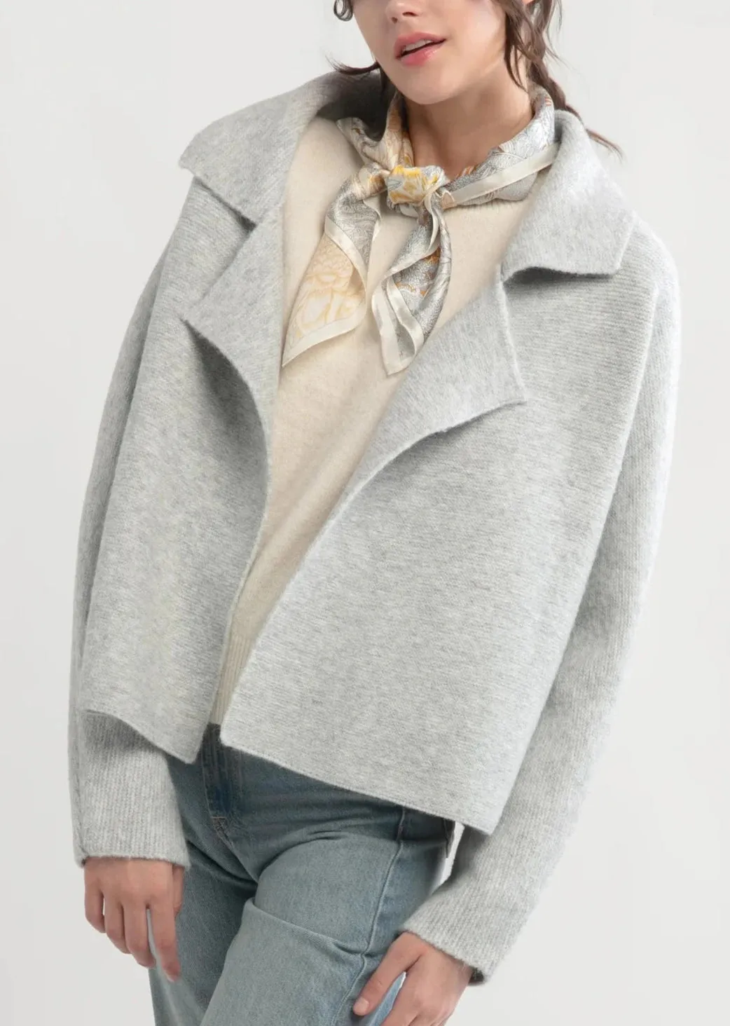 Flap Collar Cardigan in Light Grey