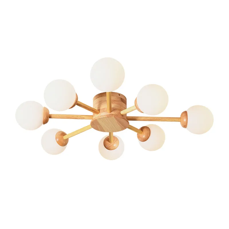 Frosted Glass Wood Chandelier: Semi-Flush Minimalist Ceiling Mount for Bedroom