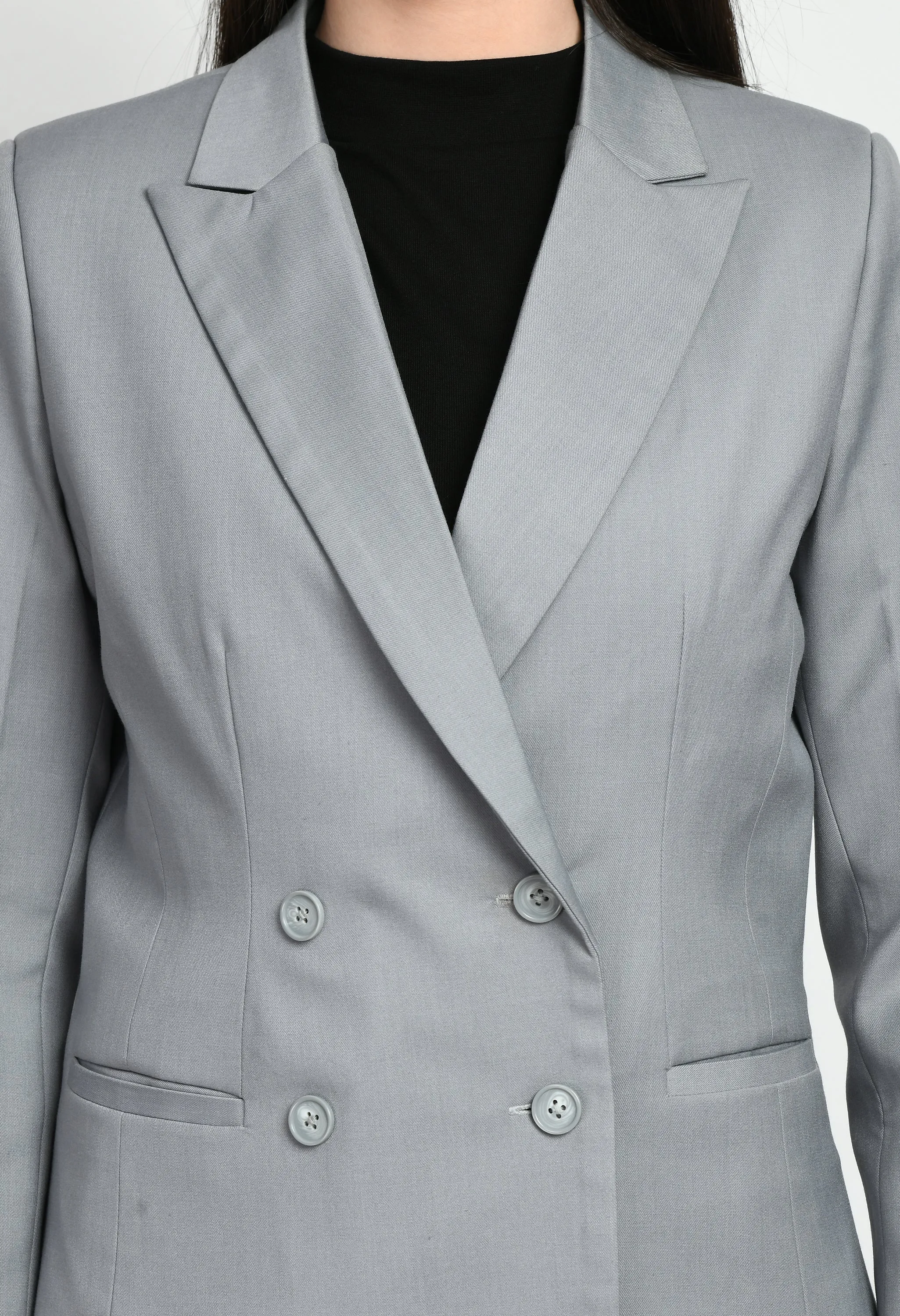 Grey Cotton Blend Poise Double Breasted Medium Blazer