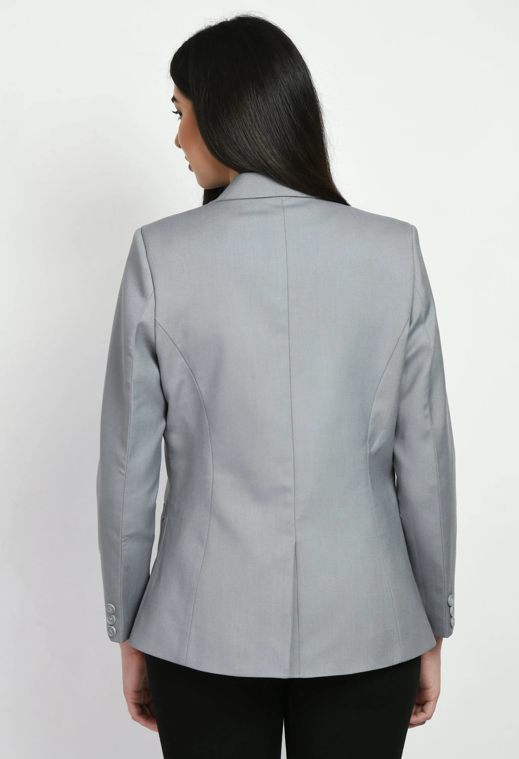 Grey Cotton Blend Poise Double Breasted Medium Blazer