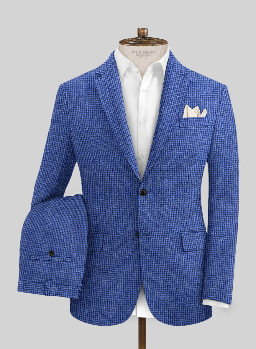 Italian Prato Blue Houndstooth Linen Suit