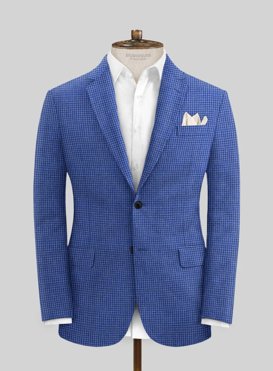 Italian Prato Blue Houndstooth Linen Suit