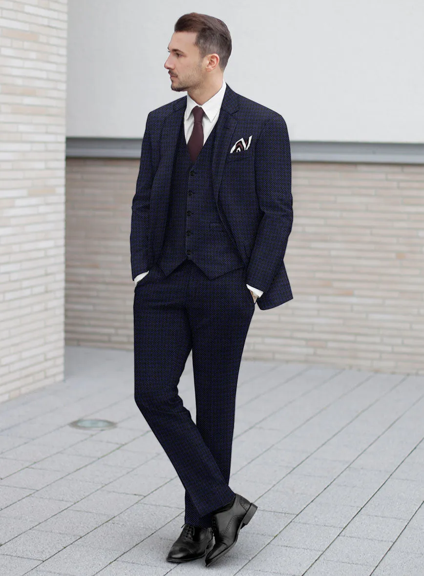 Italian Timas Navy Blue Houndstooth Flannel Suit