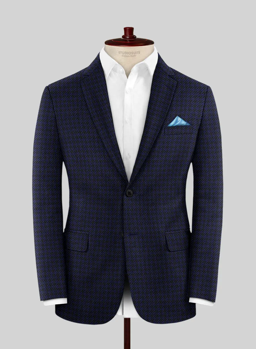 Italian Timas Navy Blue Houndstooth Flannel Suit