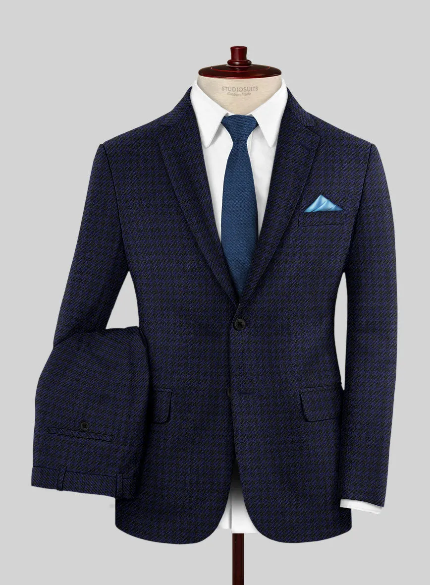 Italian Timas Navy Blue Houndstooth Flannel Suit