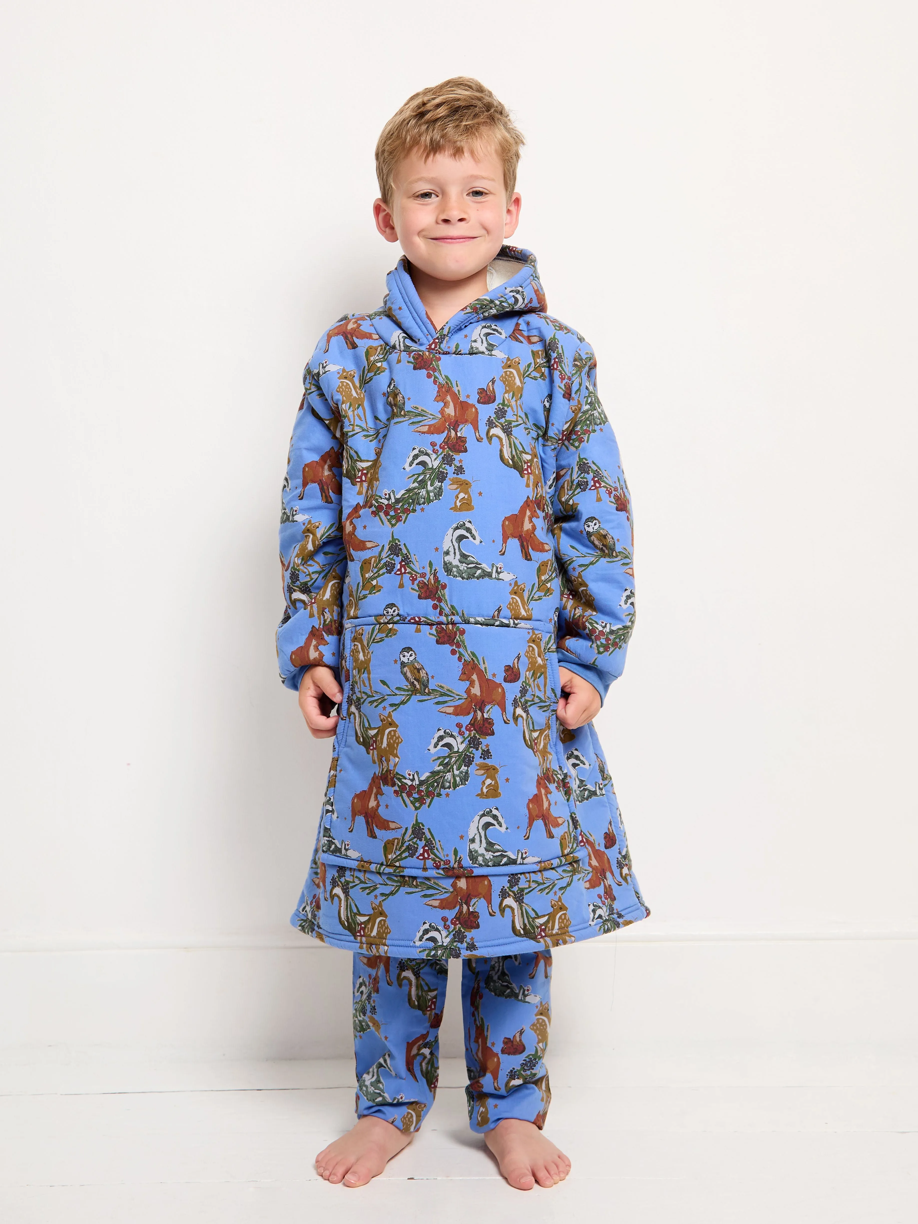 Kids Cosy Oversize Fleece Lined Hoodie Woodland Creatures