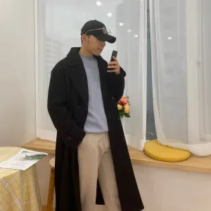 [Korean Style] Black Soline Wool Double Coat