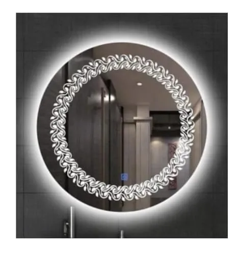 LAXMI Glass Shop Wall Mounted Led Touch Sensor Mirror with Aluminum Frame | LED Illuminated Modern Leaf Pattern Vanity Round Mirror for Bedroom, Bathroom & Makeup Room (24inch x 24inch)