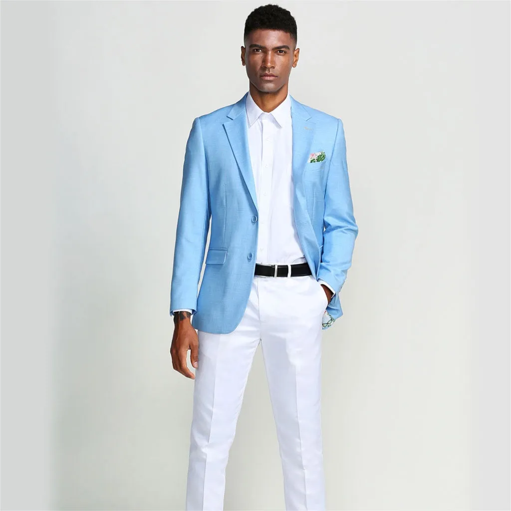 Light Blue Casual Blazer Two Button Notch Lapel