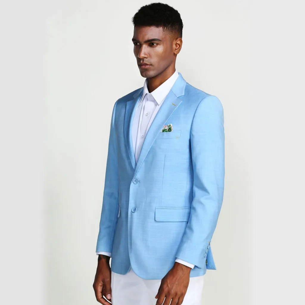 Light Blue Casual Blazer Two Button Notch Lapel