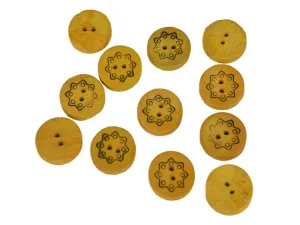 Light Yellow Floral Printed Wooden Buttons