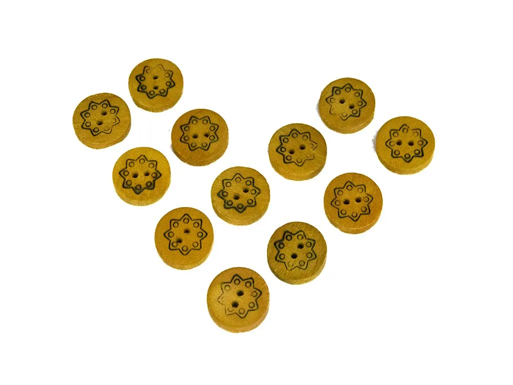 Light Yellow Floral Printed Wooden Buttons