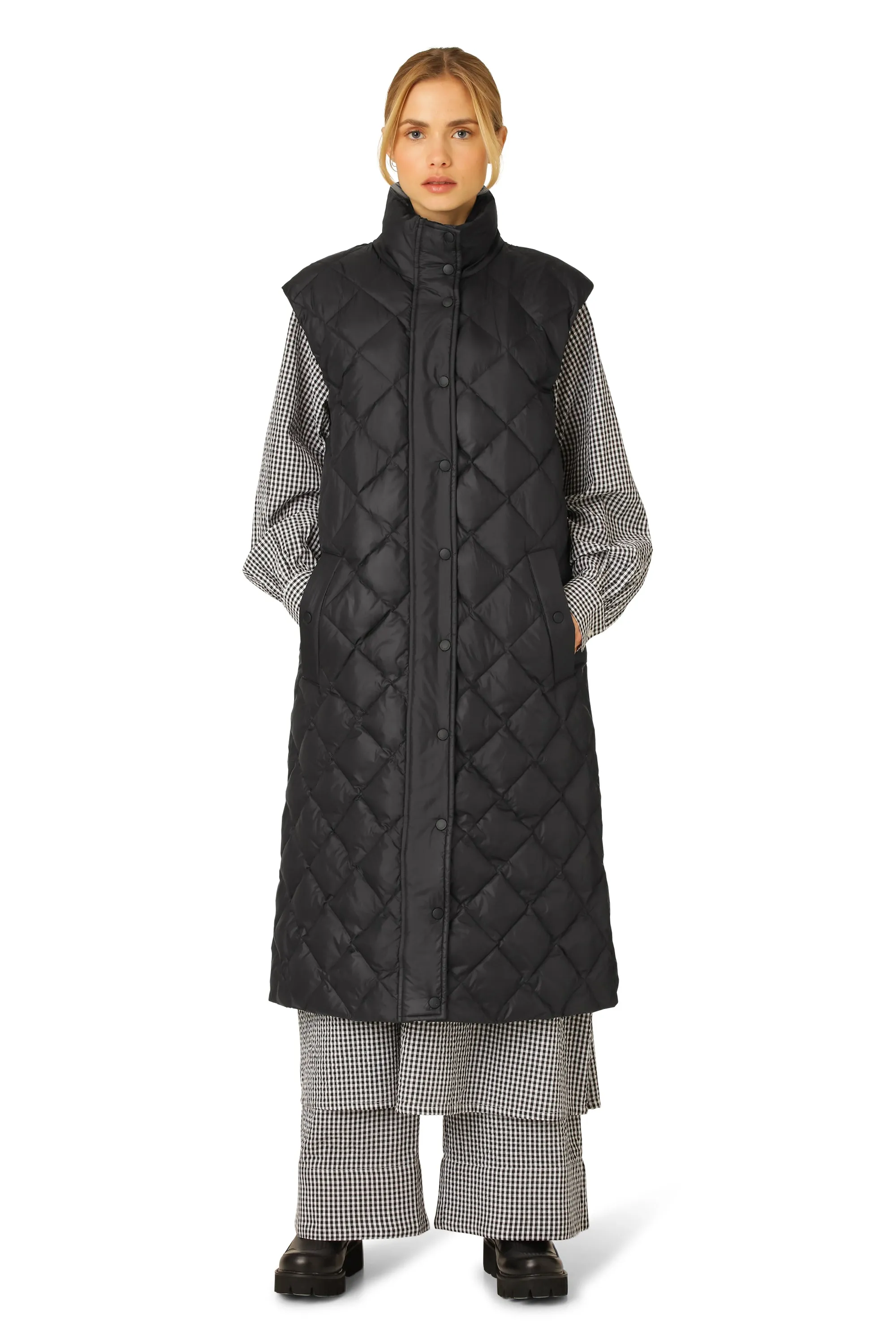 Long Down Vest - Black