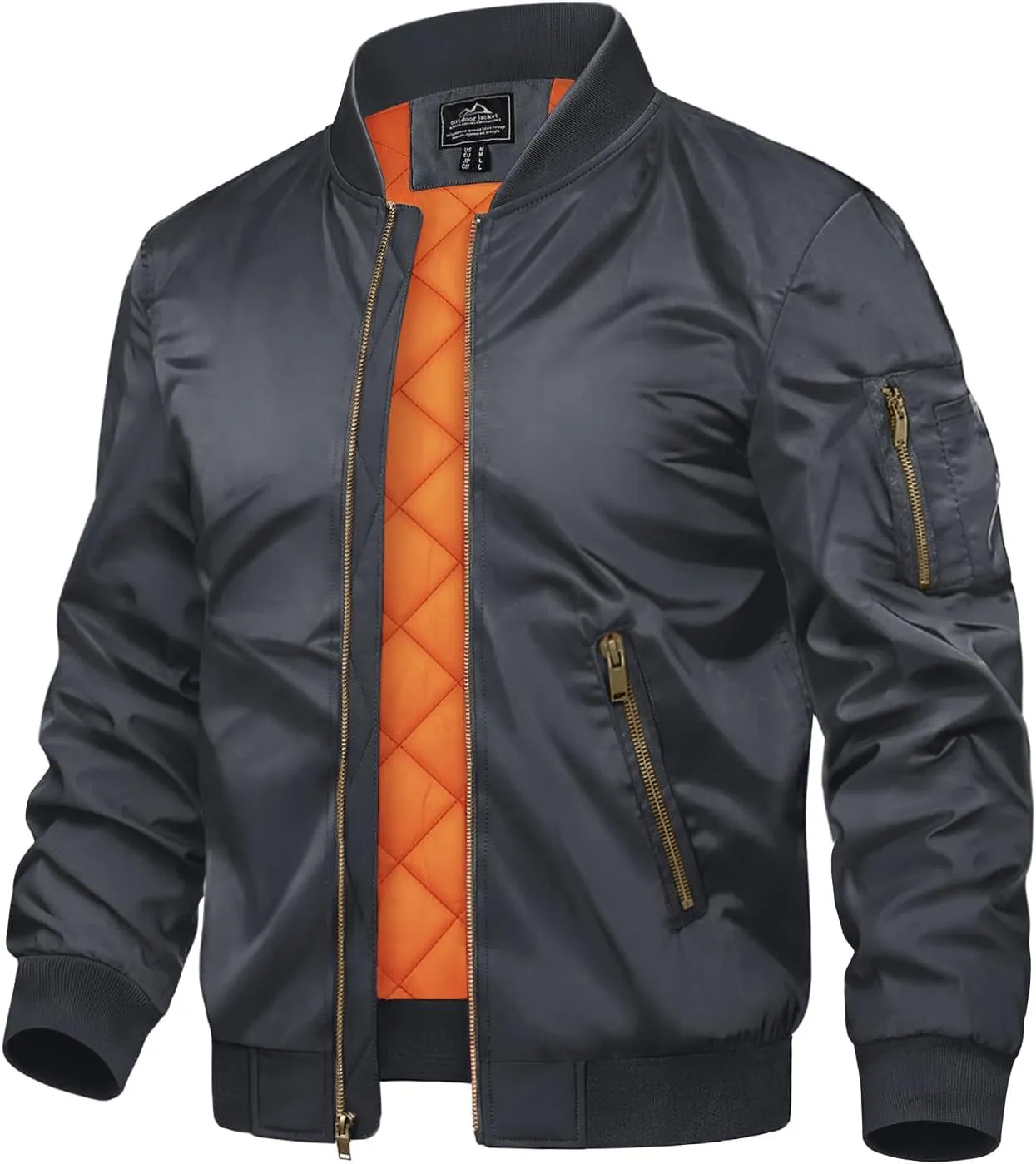 Men'S Jackets-Bomber Jacket Fall Winter Warm Windbreaker Full Zip Casual Padded Coats