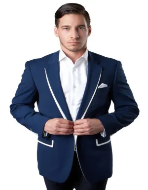 Men's One Button Dark Blue With White Trim Summer Blazer