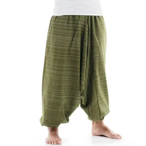 Men's Pinstripe Drop Crotch Harem Pants Jungle Green