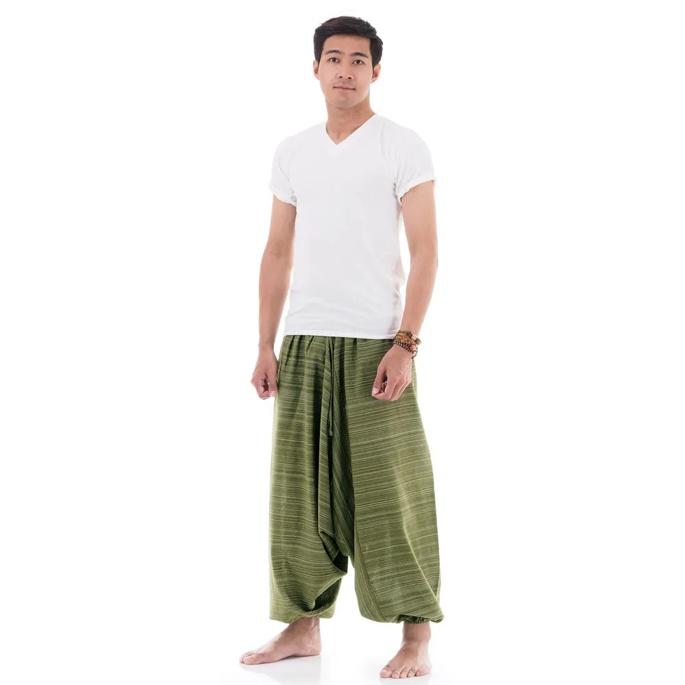 Men's Pinstripe Drop Crotch Harem Pants Jungle Green