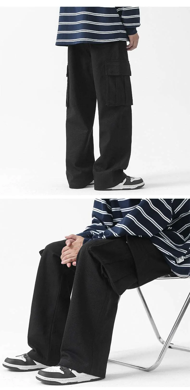 Men's Retro Straight Wide Leg Cargo Pants