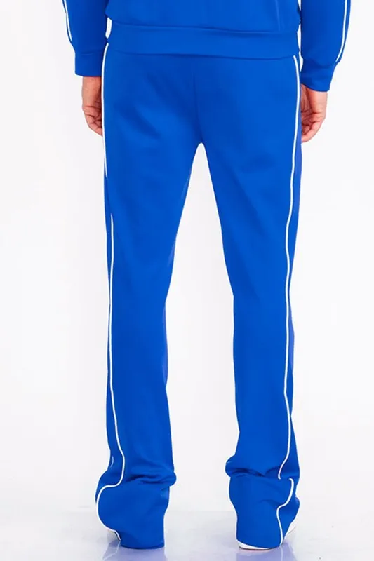 Mens Royal Blue Side Pipe Stacked Flare Pants